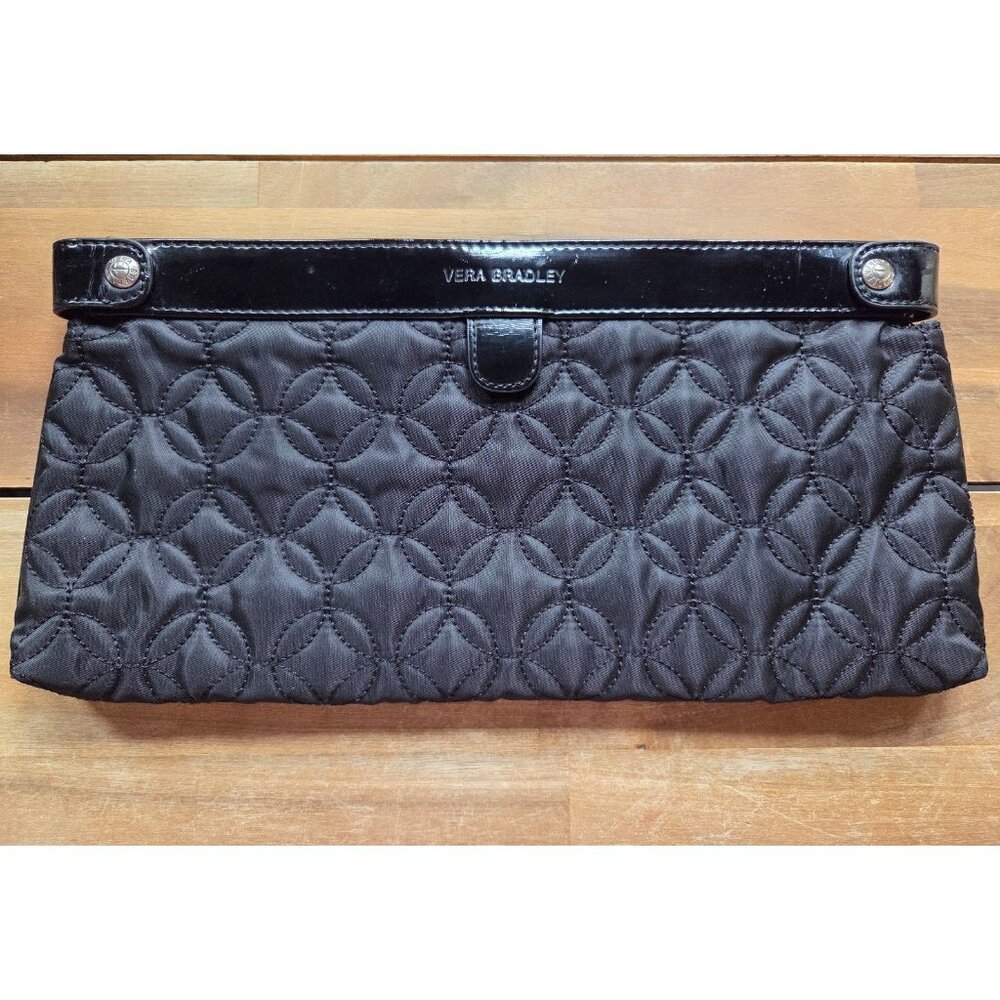 Vera Bradley Black Quilted Clutch Bag Black W/Silver Hardware, geometric lining
